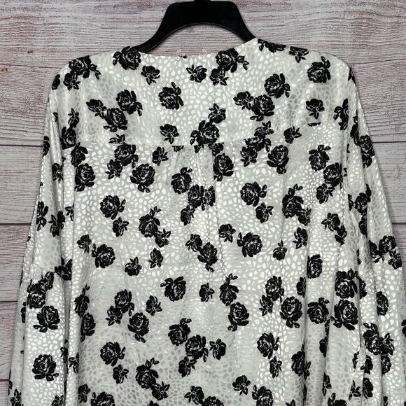 Lane Bryant Satin Floral Rose Full Sleeves Girly Romantic Top Blouse Size 16 New - Picture 10 of 13